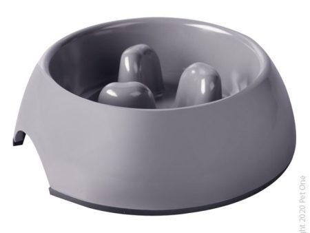 Pet One Melamine Slow Down Feeder Round Light Grey 1200ml Online now