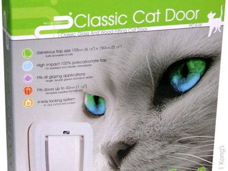 Pet Corp Cat Door Classic Glass & Wood Fitting White PC4 For Discount