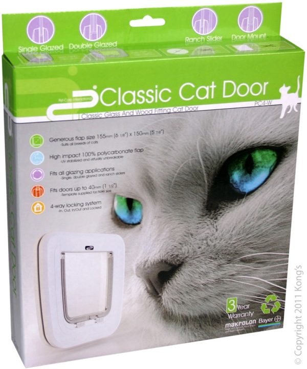 Pet Corp Cat Door Classic Glass & Wood Fitting White PC4 For Discount