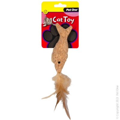 Pet One Plush Cork Fish with Feather 14cm Online Sale