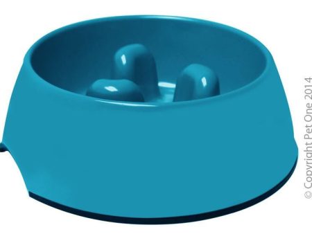 Pet One Melamine Slow Down Feeder Round Blue Stone 1200ml Online now